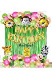 Kız Safari Hayvanlar 8 Yaş Balon Set Pembe Safari Konsept Helyum Balon Set Safari Doğum Günü Set