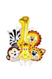 Safari Hayvanlar 1 Yaş Balon Set Safari Büyük Kafa Balon Folyo Balon Set Konsept Doğum Günü Set