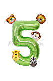 Safari Hayvanlar 6'lı Balon Set 5 Yaş Doğum Günü Balon Set Safari Konsept ve Yeşil Rakam Balon