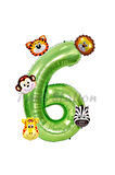 Safari Hayvanlar 6'lı Balon Set 5 Yaş Doğum Günü Balon Set Safari Konsept ve Yeşil Rakam Balon