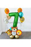 Safari Parti Balon Seti 7 Yaş Safari Jungle Konsept Doğum Günü Balon Karşılama Set Yeşil Rakam Balon