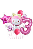 Sanrio Kuromi Melody 6 Yaş Balon Set Anime Hello Kitty Kuromi Melody Konsept Doğum Günü Balon