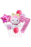 Sanrio Kuromi Melody 6 Yaş Balon Set Anime Hello Kitty Kuromi Melody Konsept Doğum Günü Balon