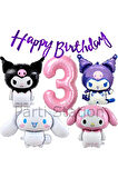 Sanrio Kuromi Melody Cinnamon 8 Yaş Pembe Balon Set Anime Kuromi Melody Konsept Doğum Günü Balon Set