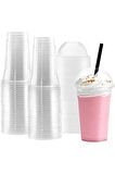 Plastik Şeffaf Bardak Kapaklı Milkshake Bardağı Kahve Bardağı Soğuk Içecek Bardağı 400-450ml 30 Adet