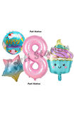 Pastane Şeker Dondurma Cupcake Konsept 7 Yaş Doğum Günü Balon Set İce Cream Tema Doğum Günü Balon