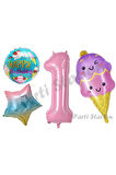 Pastane Dondurma Konsept 5 Yaş Doğum Günü Balon Set İce Cream Şeker Tema Doğum Günü Balon