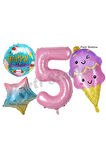 Pastane Dondurma Konsept 5 Yaş Doğum Günü Balon Set İce Cream Şeker Tema Doğum Günü Balon