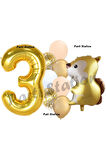 Woodland Sincap Balon 6 Yaş Balon Set Sincap Balon ve Gold Rakam Balon Demeti Doğum Günü Seti
