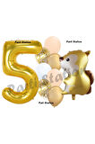Woodland Sincap Balon 6 Yaş Balon Set Sincap Balon ve Gold Rakam Balon Demeti Doğum Günü Seti