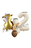 Woodland Sincap Balon 2 Yaş Balon Set Sincap Balon ve Krem Rakam Balon Demeti Doğum Günü Seti