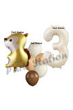 Woodland Sincap Balon 2 Yaş Balon Set Sincap Balon ve Krem Rakam Balon Demeti Doğum Günü Seti