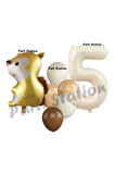 Woodland Sincap Balon 2 Yaş Balon Set Sincap Balon ve Krem Rakam Balon Demeti Doğum Günü Seti