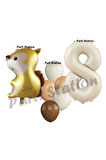 Woodland Sincap Balon 2 Yaş Balon Set Sincap Balon ve Krem Rakam Balon Demeti Doğum Günü Seti