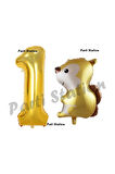 Woodland Sincap Balon 5 Yaş Balon Set Sincap Balon ve Gold Rakam Balon Doğum Günü Seti