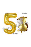 Woodland Sincap Balon 5 Yaş Balon Set Sincap Balon ve Gold Rakam Balon Doğum Günü Seti