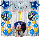 Lacivert Tilki Sonic Boom Konsept 1 Yaş Balon Set Sonic Tema Doğum Günü Arka Fon Süsleme Balonlu Set