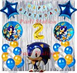 Lacivert Tilki Sonic Boom Konsept 2 Yaş Balon Set Sonic Tema Doğum Günü Arka Fon Süsleme Balonlu Set