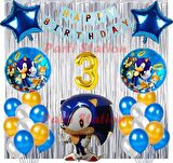 Lacivert Tilki Sonic Boom Konsept 3 Yaş Balon Set Sonic Tema Doğum Günü Arka Fon Süsleme Balonlu Set