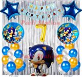 Lacivert Tilki Sonic Boom Konsept 7 Yaş Balon Set Sonic Tema Doğum Günü Arka Fon Süsleme Balonlu Set