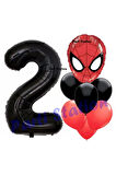 Örümcek Adam 5 Yaş Balon ve Siyah Rakam Balon Doğum Günü Parti Set Spiderman Siyah Balon set
