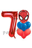 Örümcek Adam 8 Yaş Balon ve Kırmızı Rakam Balon Doğum Günü Parti Set Spiderman Lacivert Balon set