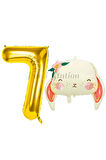 Sevimli Tavşan 4 Yaş Balon Set Woodland Hayvanlar Konsept Tavşan Balon ve Gold Renk Rakam Balon