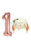 Sevimli Tavşan 1 Yaş Balon Set Woodland Hayvanlar Konsept Tavşan Balon ve Rosegold Renk Rakam Balon