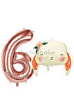 Sevimli Tavşan 1 Yaş Balon Set Woodland Hayvanlar Konsept Tavşan Balon ve Rosegold Renk Rakam Balon