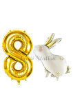 Sevimli Tavşan Rabbit 1 Yaş Balon Set Woodland Konsept Tavşan Balon ve Gold Renk Rakam Balon