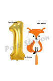 Woodland Tilki Balon 3 Yaş Balon Set Sevimli Tilki Balon ve Gold Rakam Balon Doğum Günü Seti