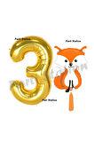 Woodland Tilki Balon 3 Yaş Balon Set Sevimli Tilki Balon ve Gold Rakam Balon Doğum Günü Seti