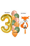 Woodland Tilki Balon 7 Yaş Balon Set Sevimli Tilki Balon ve Gold Rakam Balon Demeti Doğum Günü Seti