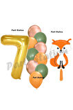 Woodland Tilki Balon 7 Yaş Balon Set Sevimli Tilki Balon ve Gold Rakam Balon Demeti Doğum Günü Seti