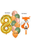 Woodland Tilki Balon 7 Yaş Balon Set Sevimli Tilki Balon ve Gold Rakam Balon Demeti Doğum Günü Seti