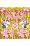 Gökkuşağı Unicorn Konsept 8 Yaş Balon Doğum Günü Set Gökkuşağı Altın Renk Unicorn Yaş Balon Set