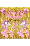 Pembe Unicorn Konsept 2 Yaş Balon Doğum Günü Set Gökkuşağı Unicorn Yaş Balon Set