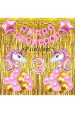 Pembe Unicorn Konsept 3 Yaş Balon Doğum Günü Set Gökkuşağı Unicorn Yaş Balon Set