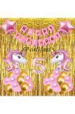Pembe Unicorn Konsept 5 Yaş Balon Doğum Günü Set Gökkuşağı Unicorn Yaş Balon Set