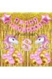 Pembe Unicorn Konsept 8 Yaş Balon Doğum Günü Set Gökkuşağı Unicorn Yaş Balon Set