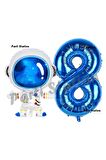 Uzay Astronot Konsept 8 Yaş Balon Set Uzay Astronot ve Lacivert Rakam Balon Doğum Günü Balon Set