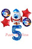 Roket Uzay Astronot Konsept 5 Yaş Balon Set Uzay Roketi ve Yıldız Balon Doğum Günü Balon Set