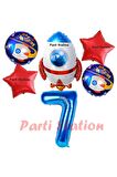 Roket Uzay Astronot Konsept 7 Yaş Balon Set Uzay Roketi ve Yıldız Balon Doğum Günü Balon Set