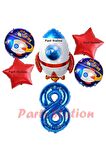 Roket Uzay Astronot Konsept 8 Yaş Balon Set Uzay Roketi ve Yıldız Balon Doğum Günü Balon Set
