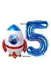 Roket Uzay Astronot Konsept 5 Yaş Balon Set Uzay Roketi ve Lacivert Rakam Balon Doğum Günü Balon Set