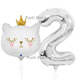 Beyaz Kedi 2 Yaş Doğum Günü Balon Set White Cat White Kitty Konsept Parti Balon Set Beyaz Kedi Tema