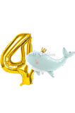 Sevimli Yeşil Balina 6 Yaş Balon Set Deniz Okyanus Canlıları Konsept Balon ve Gold Rakam Balon