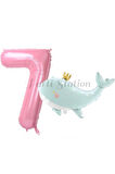 Sevimli Yeşil Balina 7 Yaş Balon Set Deniz Okyanus Canlıları Konsept Balon ve Pembe Rakam Balon