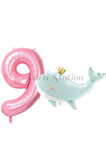 Sevimli Yeşil Balina 7 Yaş Balon Set Deniz Okyanus Canlıları Konsept Balon ve Pembe Rakam Balon