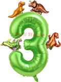Dinozor Konsept Yeşil Rakam 3 Yaş Balon 100 cm Yeşil Renk Dinazor Yaş Balon Uçan Helyum Sayı Balon